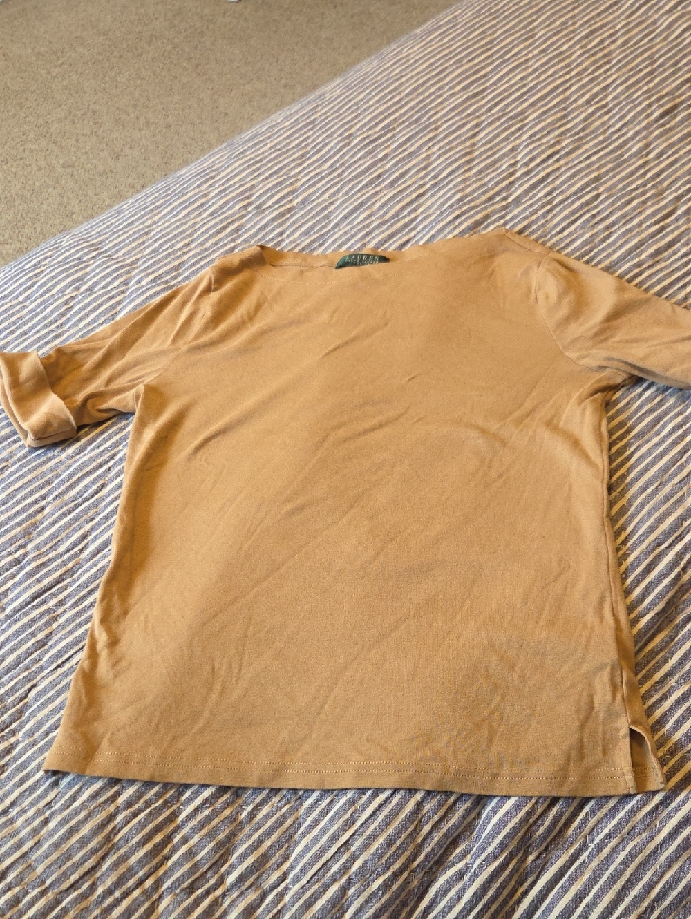 Ralph Lauren Women's Short Sleeve Boatneck Shirt in Camel Brown